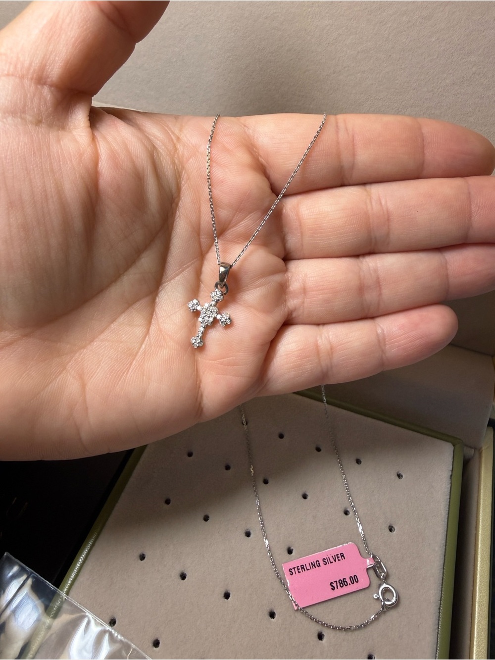 Sterling Silver Natural Diamond Cross 16" Necklace - Silver